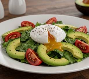 Avocado and Tomato Salad with Poached Egg