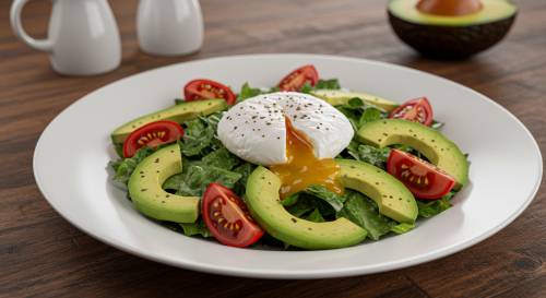 Avocado and Tomato Salad with Poached Egg