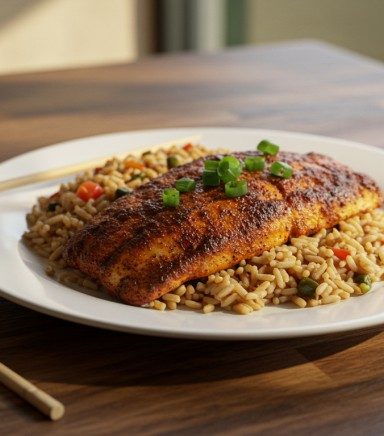 Cajun Blackened Catfish with Dirty Rice