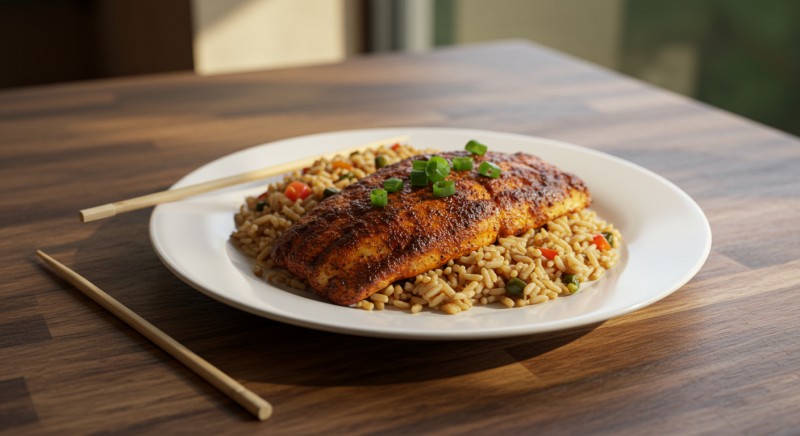 Cajun Blackened Catfish with Dirty Rice