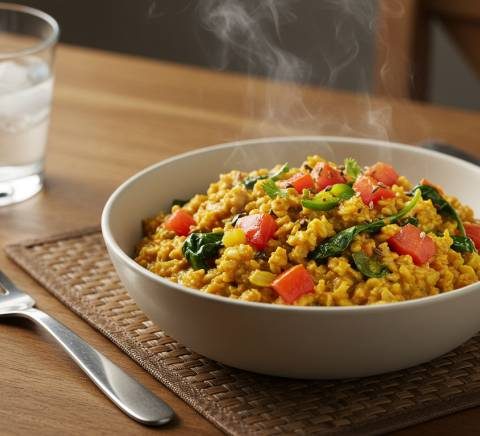Indian masala oats with vegetables served in a bowl