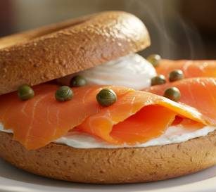 Smoked Salmon on Whole Wheat Bagel