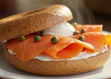 Smoked Salmon on Whole Wheat Bagel