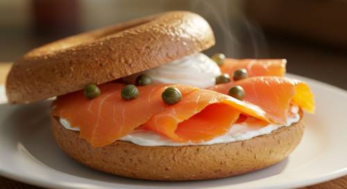 Smoked Salmon on Whole Wheat Bagel